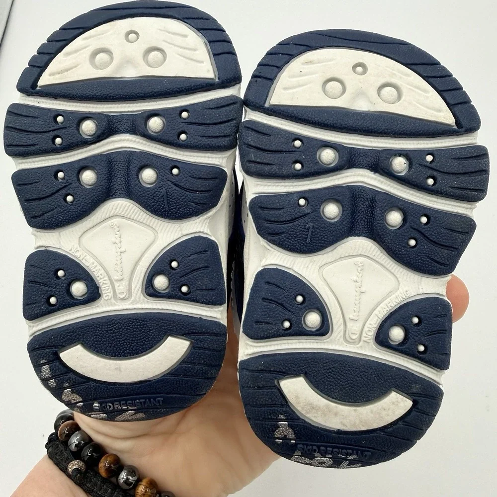 Champion Toddler Shoes Size 1 White Navy Hook Loop Strap Sneakers Unisex